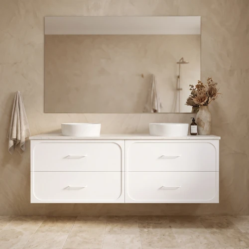 Marius 1800mm Wall Hung Bathroom Vanity | Hampton Shaker Satin White - Optional Bench