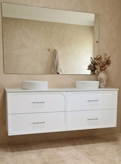 Marius 1800mm Wall Hung Bathroom Vanity | Hampton Shaker Satin White - Optional Bench