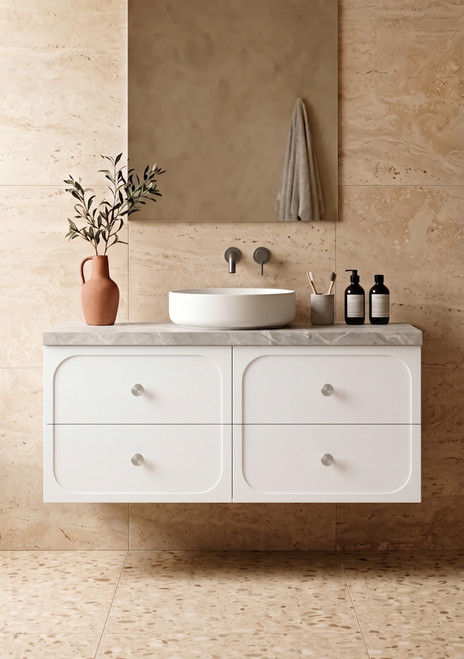 Marius 1800mm Wall Hung Bathroom Vanity | Hampton Shaker Satin White - Optional Bench