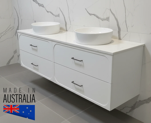 Marius 1800mm Wall Hung Bathroom Vanity | Hampton Shaker Satin White - Optional Bench