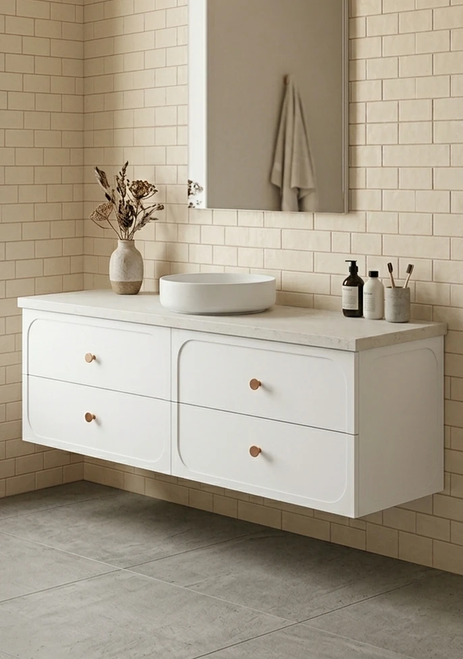 Marius 1800mm Wall Hung Bathroom Vanity | Hampton Shaker Satin White - Optional Bench