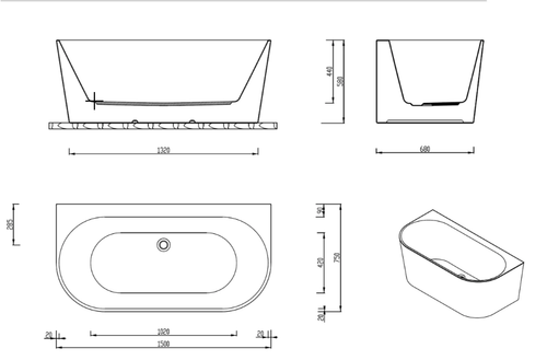 FS36 Freestanding Back to Wall Freestanding Baths 1500mm & 1700mm  （ off set waste ） 
