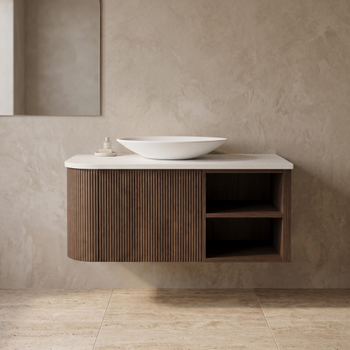 Wave Half Curve Wall Mounted Vantiy 700 - 890mm with Open Shelf | Optional Open Shelf