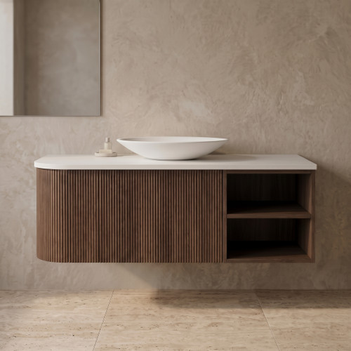 Wave Half Curve Wall Mounted Vanity 1650 - 1790mm | Open Shelf | Optional Bench
