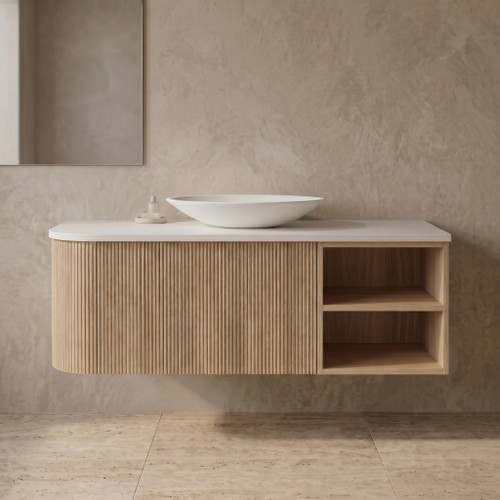 Wave Half Curve Wall Mounted Vanity 1650 - 1790mm | Open Shelf | Optional Bench