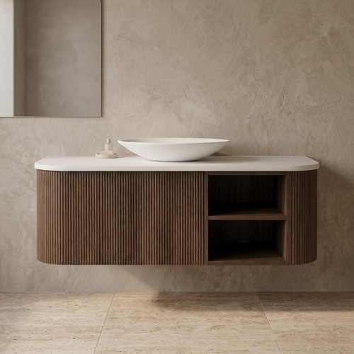 Wave Curve Wall Mounted Vanity 890 - 1030mm | Open Shelf | Optional Bench