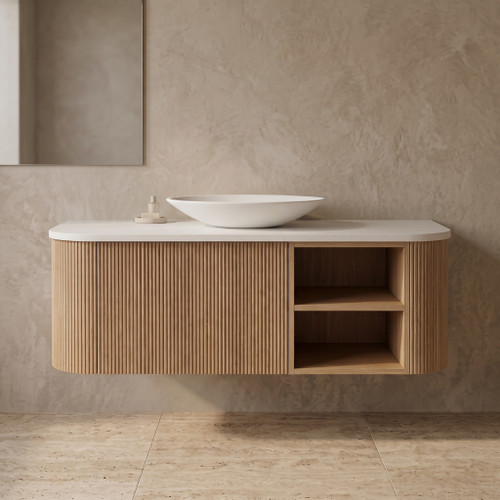 Wave Curve Wall Mounted Vanity 890 - 1030mm | Open Shelf | Optional Bench