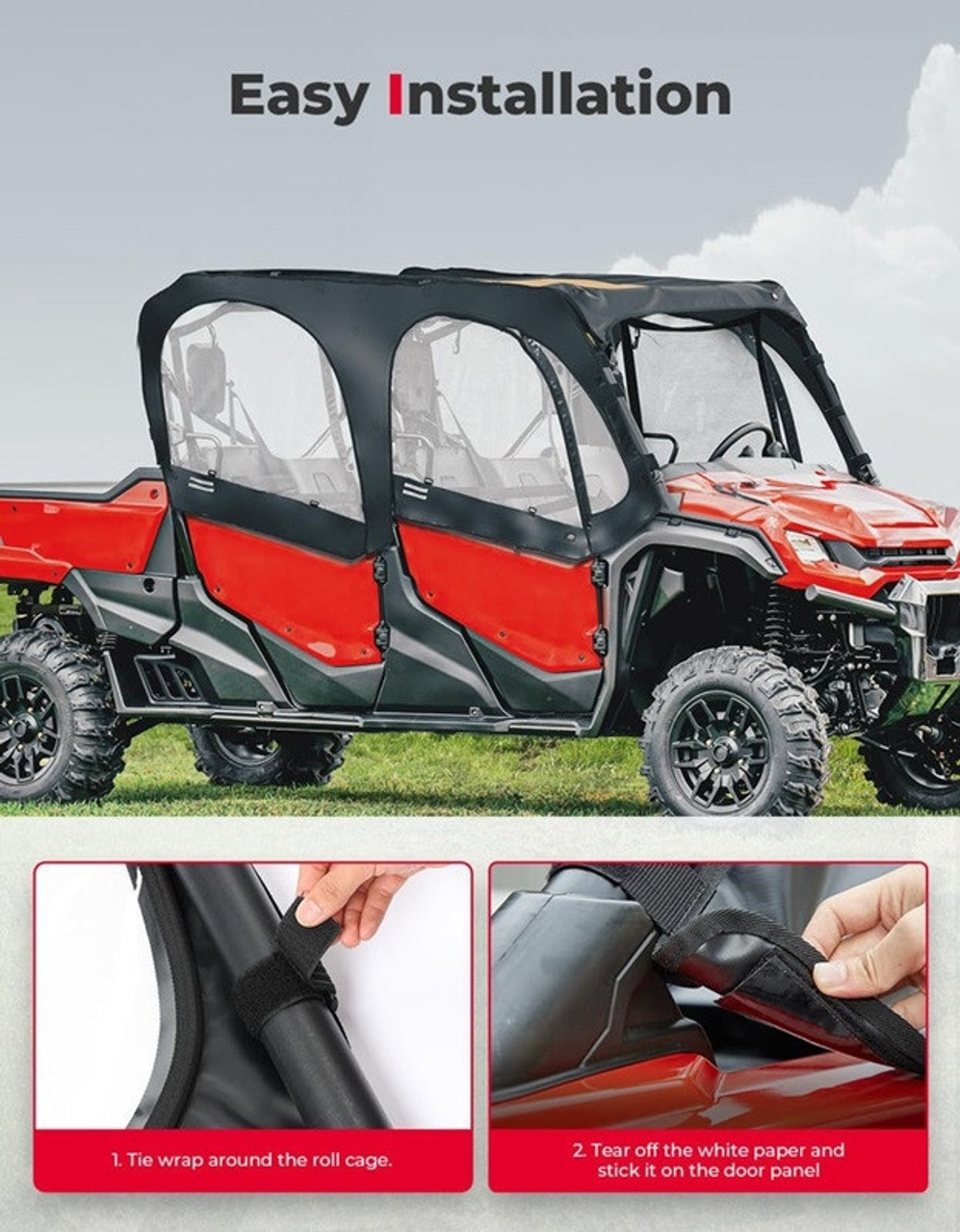 Enhance your Honda Pioneer 10006 with Kemimoto's Soft Upper Door Cab