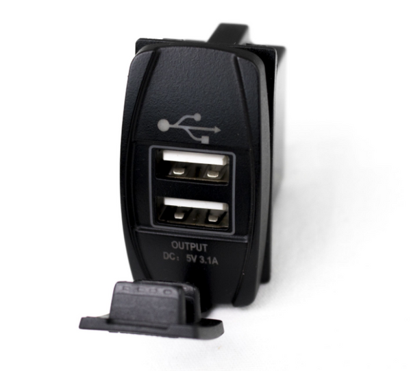 Honda Pioneer/Talon RSRSUSBB LED Rocker Switch 2-Port USB Charge Panel by Race Sport Lighting
