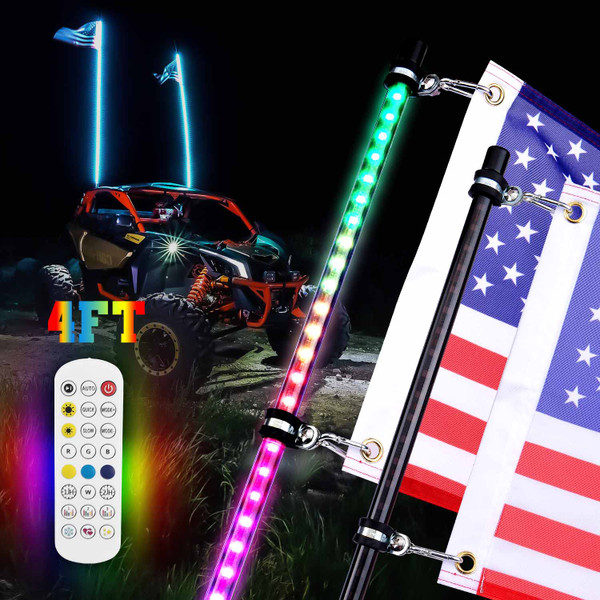 Honda Pioneer / Talon 4' Black Limited LED Whip Light with RF Remote Control - 2pcs by Kemimoto
