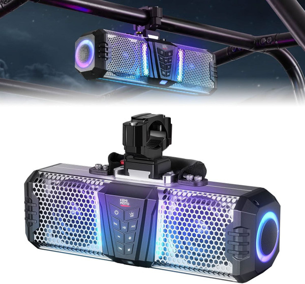 Honda Pioneer/Talon Midnight S40B 16-inch UTV Sound Bar Built-in Battery Fits 1"-2" Roll Bar by Kemimoto