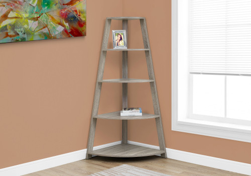 I2424 Bookcase - 60"H Corner Etagere With Dark Taupe Accent