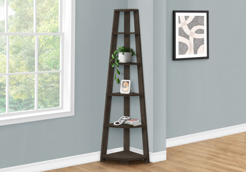 I2469 Bookcase - 72"H Corner Etagere With Brown Oak Accent