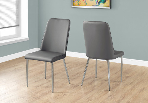 I1035 Dining Chair - 37"H / Grey Leather / Chrome Metal Legs / 2PC