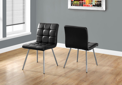 I1073 Dining Chair - 32"H / Black Leather / Chrome Metal Legs / 2PC