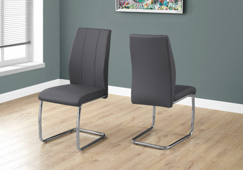 I1077 Dining Chair - 39"H / Grey Leather / Chrome Metal Legs / 2PC