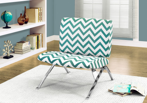 I8136 Accent Chair - Teal "Chevron" Fabric With Chrome Metal Legs