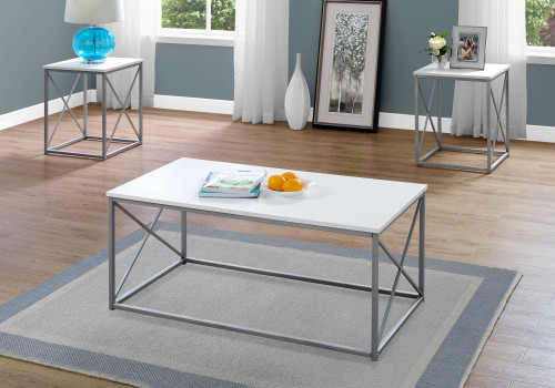 I7951P Table Set - 3PCS Set / White Finish Top With Silver Metal Frame