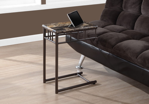 I3043 C Shaped Table - 24"H Espresso Marble Top With Bronze Metal