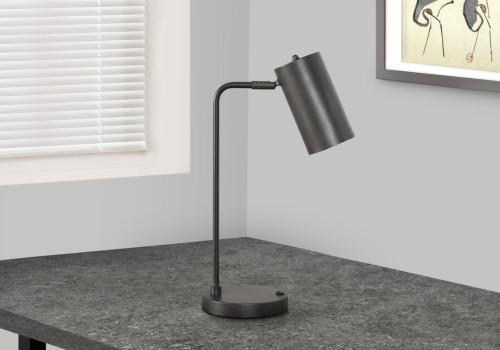 I9645 Table Lamp - 18"H / Grey Metal Shade & Base, USB Port Embedded