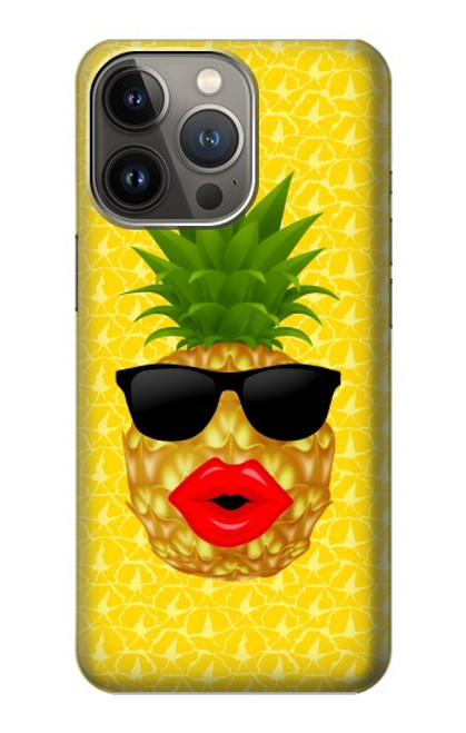 W2443 Funny Pineapple Sunglasses Kiss Hard Case and Leather Flip Case For iPhone 13 Pro