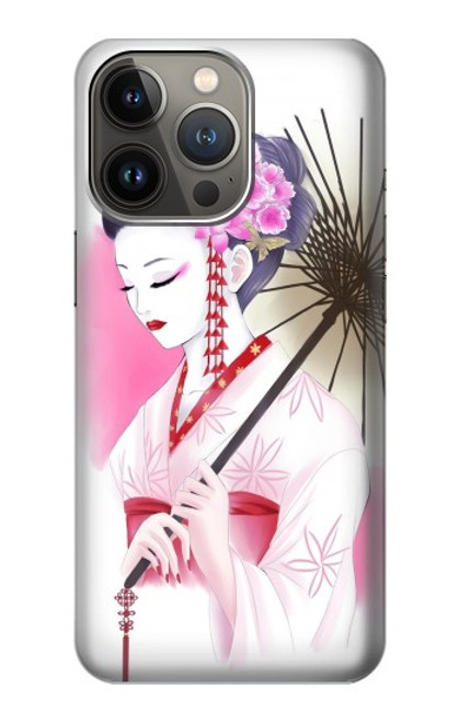 W2579 Japanese Traditional Geisha Kimono Hard Case and Leather Flip Case For iPhone 13 Pro