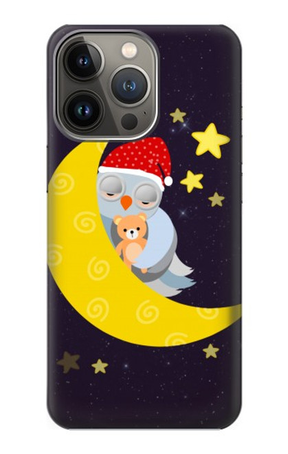 W2849 Cute Sleepy Owl Moon Night Hard Case and Leather Flip Case For iPhone 13 Pro