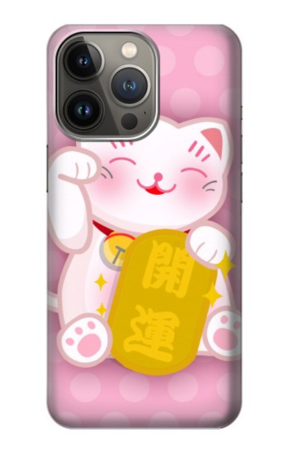 W3025 Pink Maneki Neko Lucky Cat Hard Case and Leather Flip Case For iPhone 13 Pro