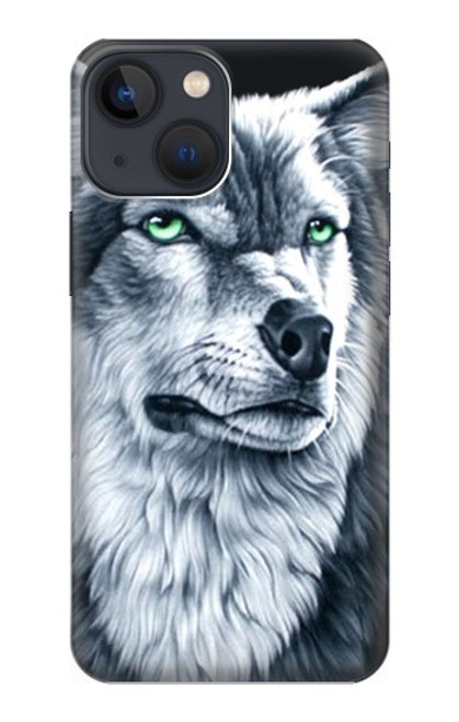 W0123 Grim White Wolf Hard Case and Leather Flip Case For iPhone 13 mini