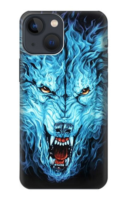 W0752 Blue Fire Grim Wolf Hard Case and Leather Flip Case For iPhone 13 mini