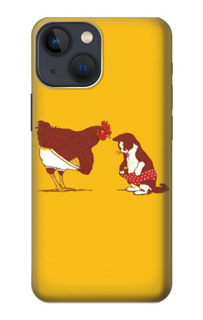 W1093 Rooster and Cat Joke Hard Case and Leather Flip Case For iPhone 13 mini