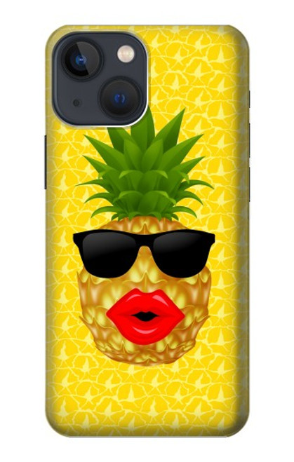 W2443 Funny Pineapple Sunglasses Kiss Hard Case and Leather Flip Case For iPhone 13 mini