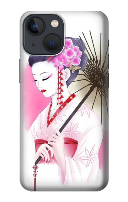 W2579 Japanese Traditional Geisha Kimono Hard Case and Leather Flip Case For iPhone 13 mini