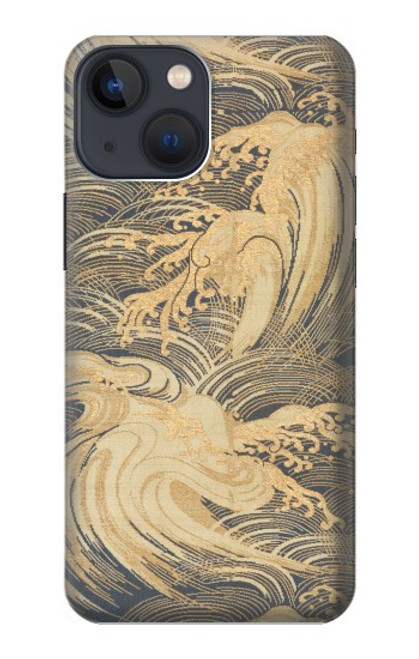 W2680 Japan Art Obi With Stylized Waves Hard Case and Leather Flip Case For iPhone 13 mini