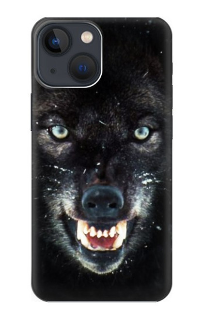 W2823 Black Wolf Blue Eyes Face Hard Case and Leather Flip Case For iPhone 13 mini