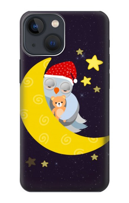 W2849 Cute Sleepy Owl Moon Night Hard Case and Leather Flip Case For iPhone 13 mini