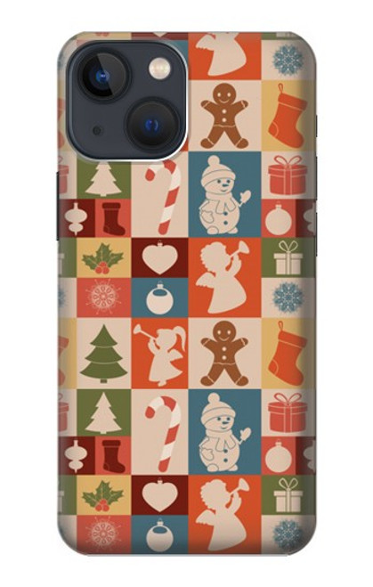 W2854 Cute Xmas Pattern Hard Case and Leather Flip Case For iPhone 13 mini