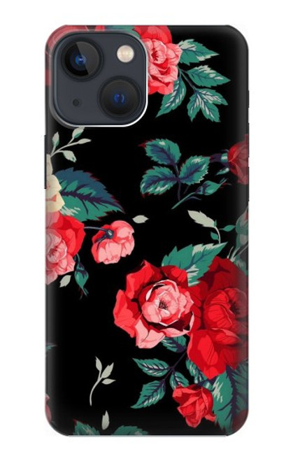 W3112 Rose Floral Pattern Black Hard Case and Leather Flip Case For iPhone 13 mini