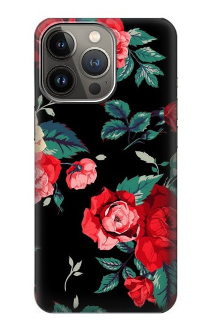 W3112 Rose Floral Pattern Black Hard Case and Leather Flip Case For iPhone 13 Pro Max