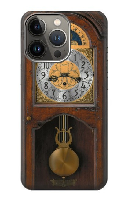 W3173 Grandfather Clock Antique Wall Clock Hard Case and Leather Flip Case For iPhone 13 Pro Max