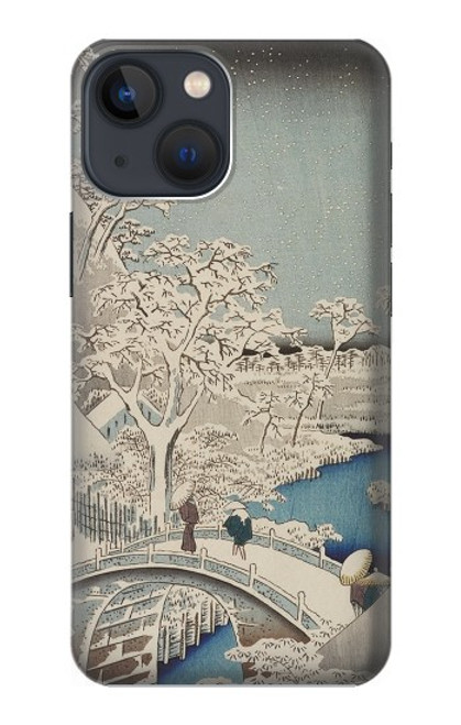 W3350 Utagawa Hiroshige Drum Bridge Yuhi Hill in Meguro Hard Case and Leather Flip Case For iPhone 13