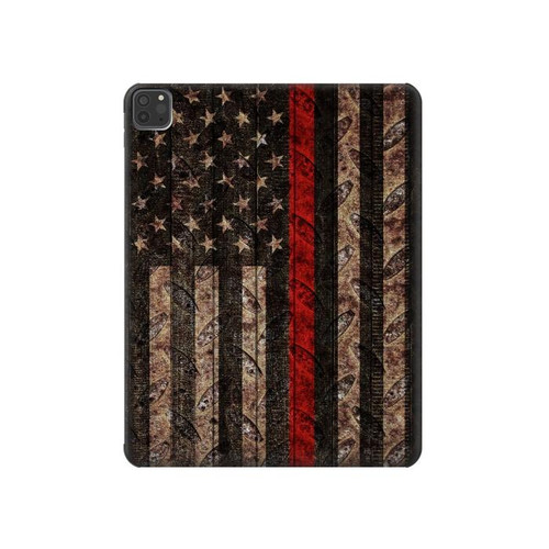 W3804 Fire Fighter Metal Red Line Flag Graphic Tablet Hard Case For iPad Pro 11 (2021,2020,2018, 3rd, 2nd, 1st)