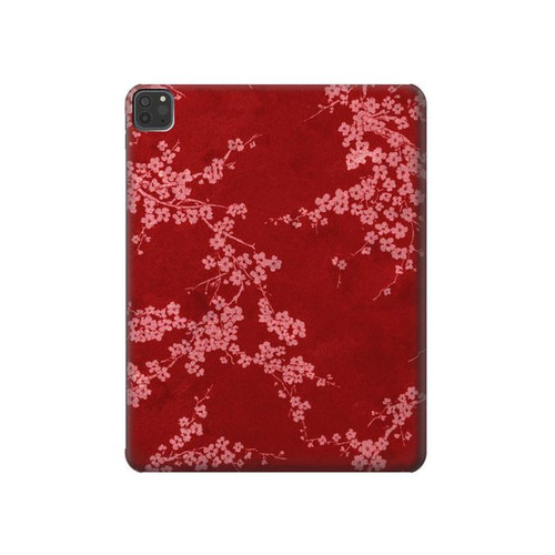 W3817 Red Floral Cherry blossom Pattern Tablet Hard Case For iPad Pro 11 (2021,2020,2018, 3rd, 2nd, 1st)