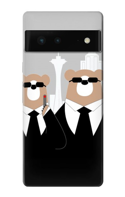 W3557 Bear in Black Suit Hard Case and Leather Flip Case For Google Pixel 6