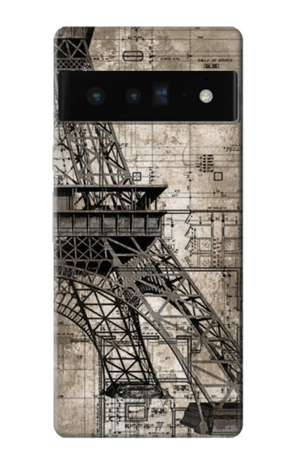 W3416 Eiffel Tower Blueprint Hard Case and Leather Flip Case For Google Pixel 6 Pro