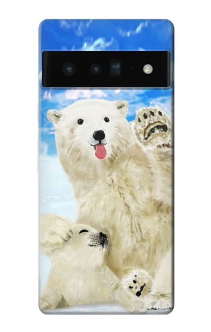 W3794 Arctic Polar Bear in Love with Seal Paint Hard Case and Leather Flip Case For Google Pixel 6 Pro
