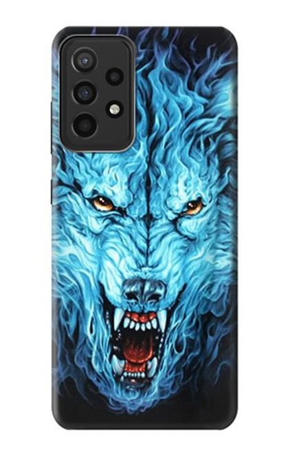 W0752 Blue Fire Grim Wolf Hard Case and Leather Flip Case For Samsung Galaxy A52s 5G