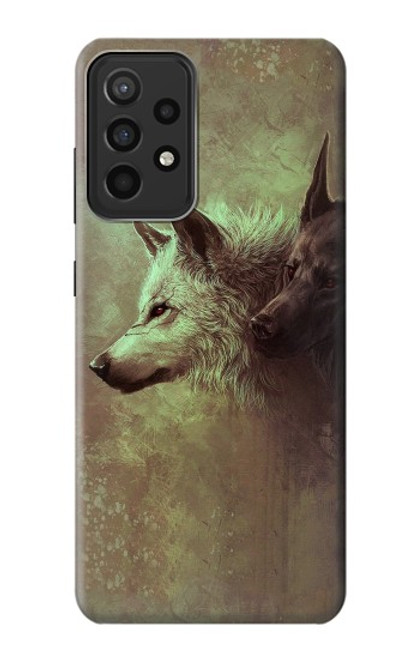 W0931 White Black Wolf Hard Case and Leather Flip Case For Samsung Galaxy A52s 5G