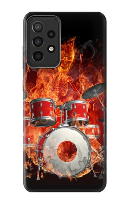 W1431 Skull Drum Fire Rock Hard Case and Leather Flip Case For Samsung Galaxy A52s 5G