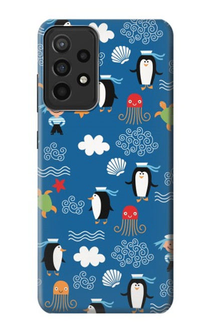 W2572 Marine Penguin Pattern Hard Case and Leather Flip Case For Samsung Galaxy A52s 5G